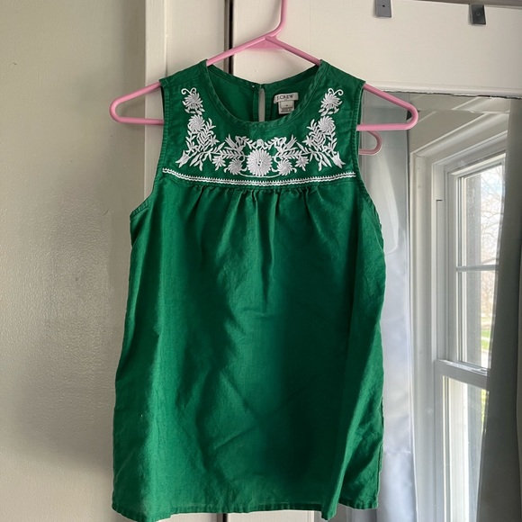 J. Crew | Kelly Green Embroidered Linen Tank 0 - Picture 6 of 6